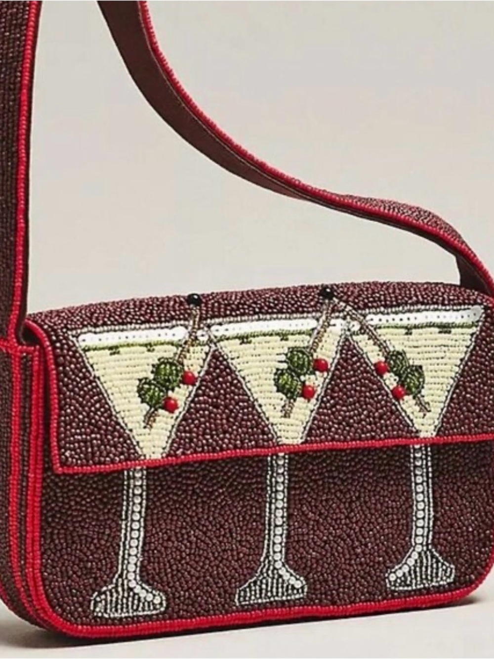 ANTHROPOLOGIE FIONA BEADED BAG FOOD & DRINK EDITION Maroon Martini